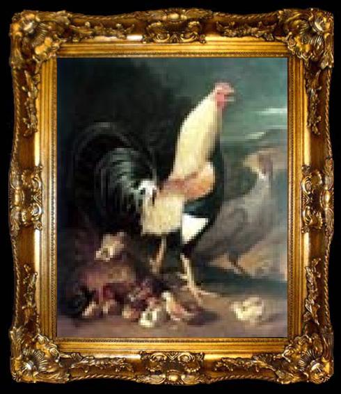 framed  unknow artist Cock hen and chicken, ta009-2